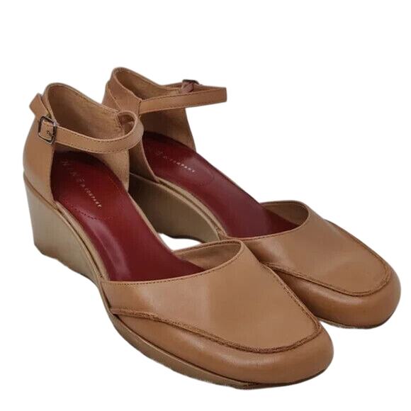 Vintage tan Y2K Leather wedge mary Janes. - Picture 3 of 8